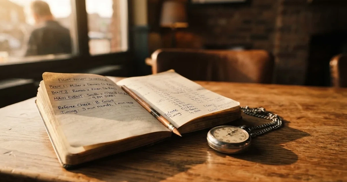 An open notebook with a pencil and a stopwatch on a wooden table