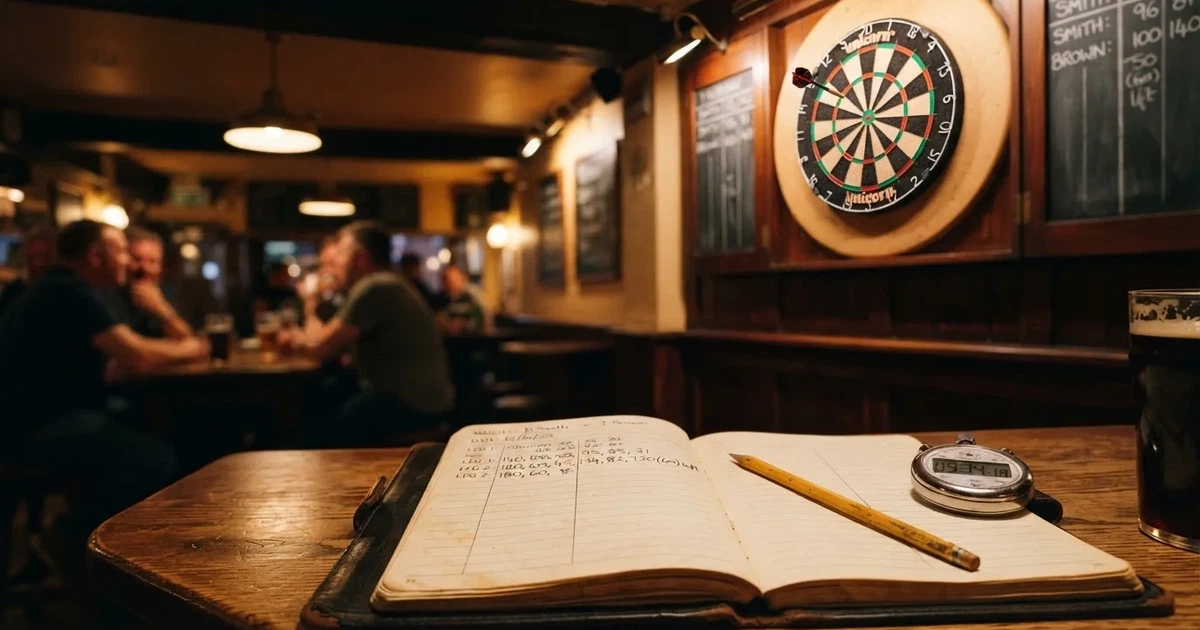 An open notebook with a pencil and a stopwatch on a wooden table