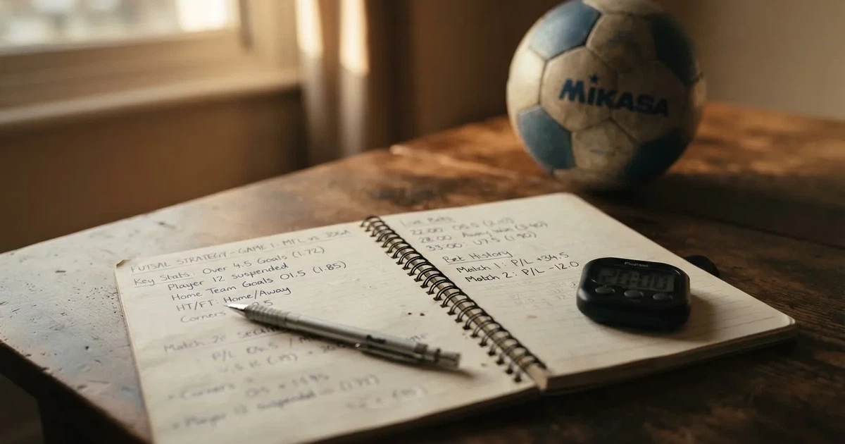 An open notebook with a pencil and a stopwatch on a wooden table