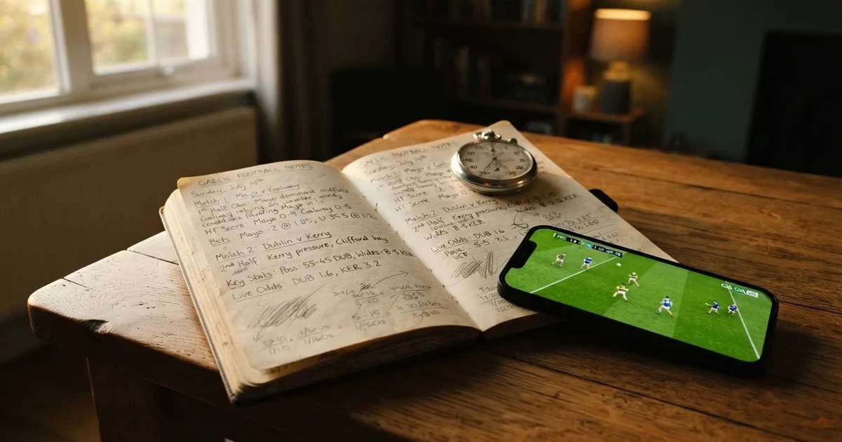 An open notebook with a pencil and a stopwatch on a wooden table