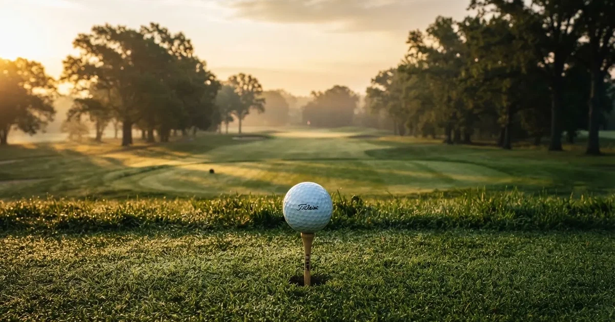 A ball on the centre spot of a grass pitch in morning light