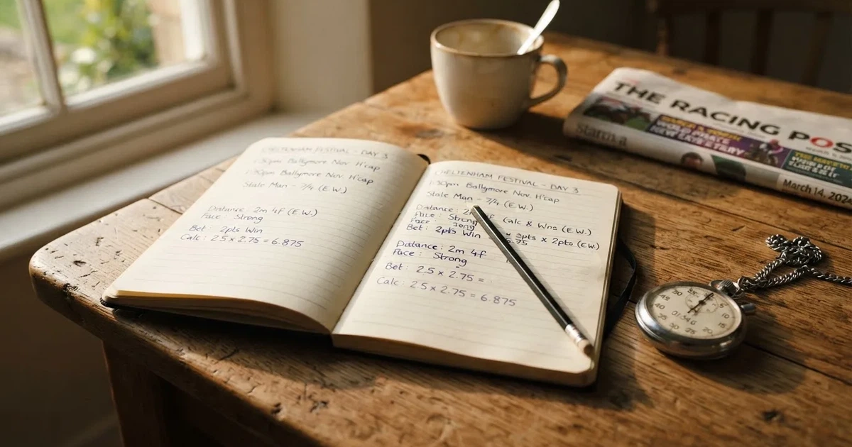 An open notebook with a pencil and a stopwatch on a wooden table