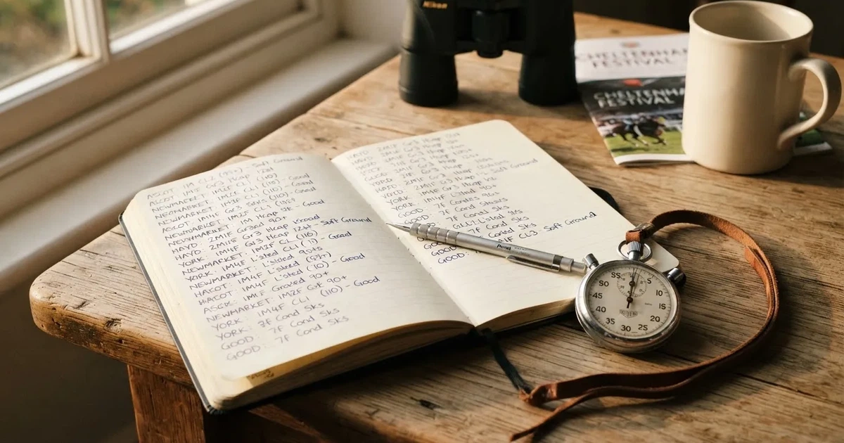 An open notebook with a pencil and a stopwatch on a wooden table