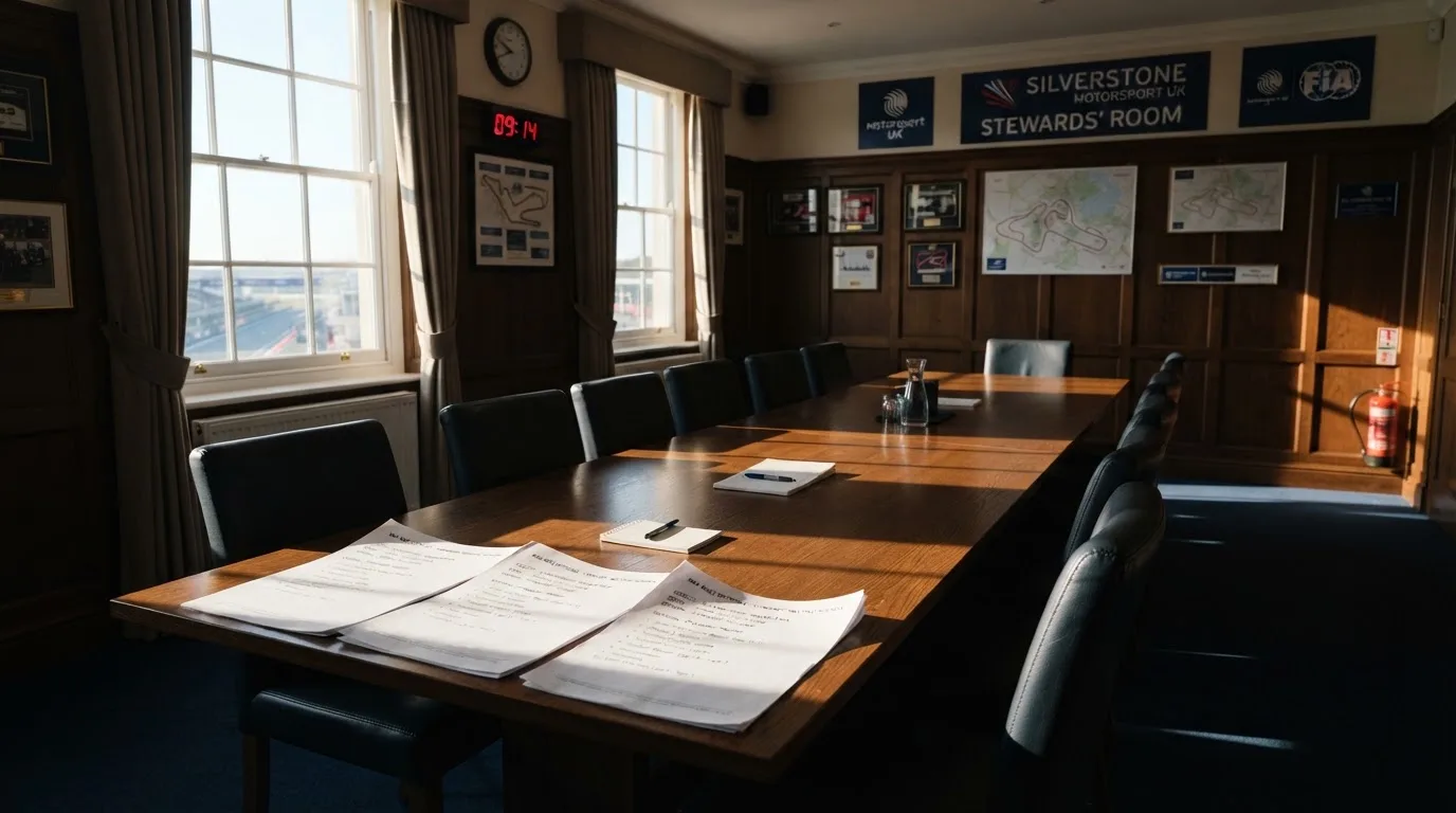 An empty courtroom with wooden benches in morning light