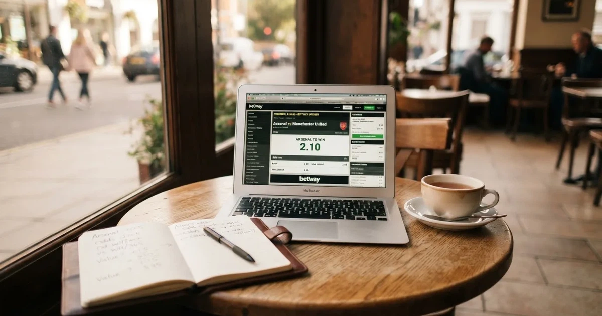 A laptop on a café table by a window onto the street