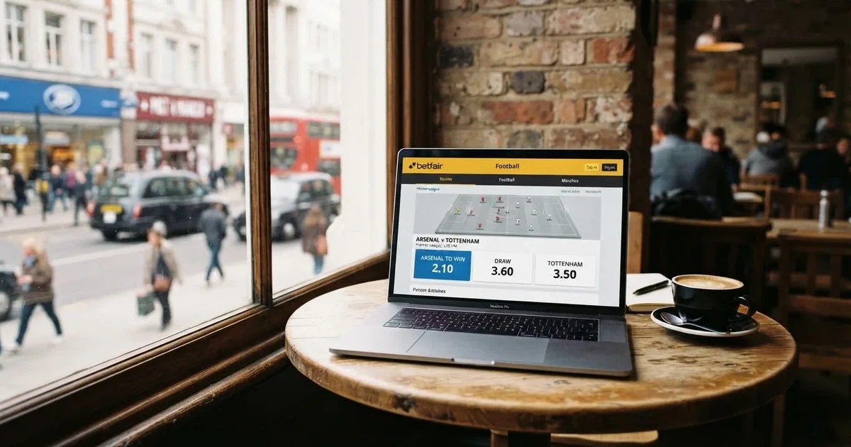 A laptop on a café table by a window onto the street