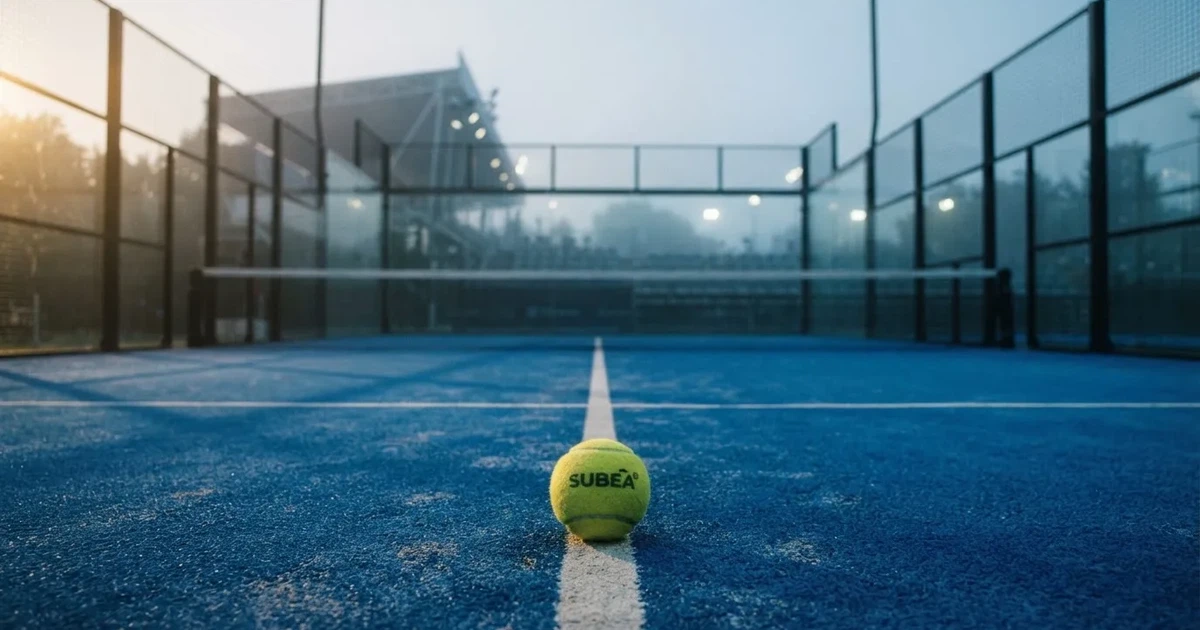 A ball on the centre spot of a grass pitch in morning light