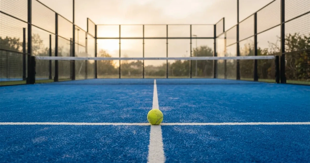 A ball on the centre spot of a grass pitch in morning light