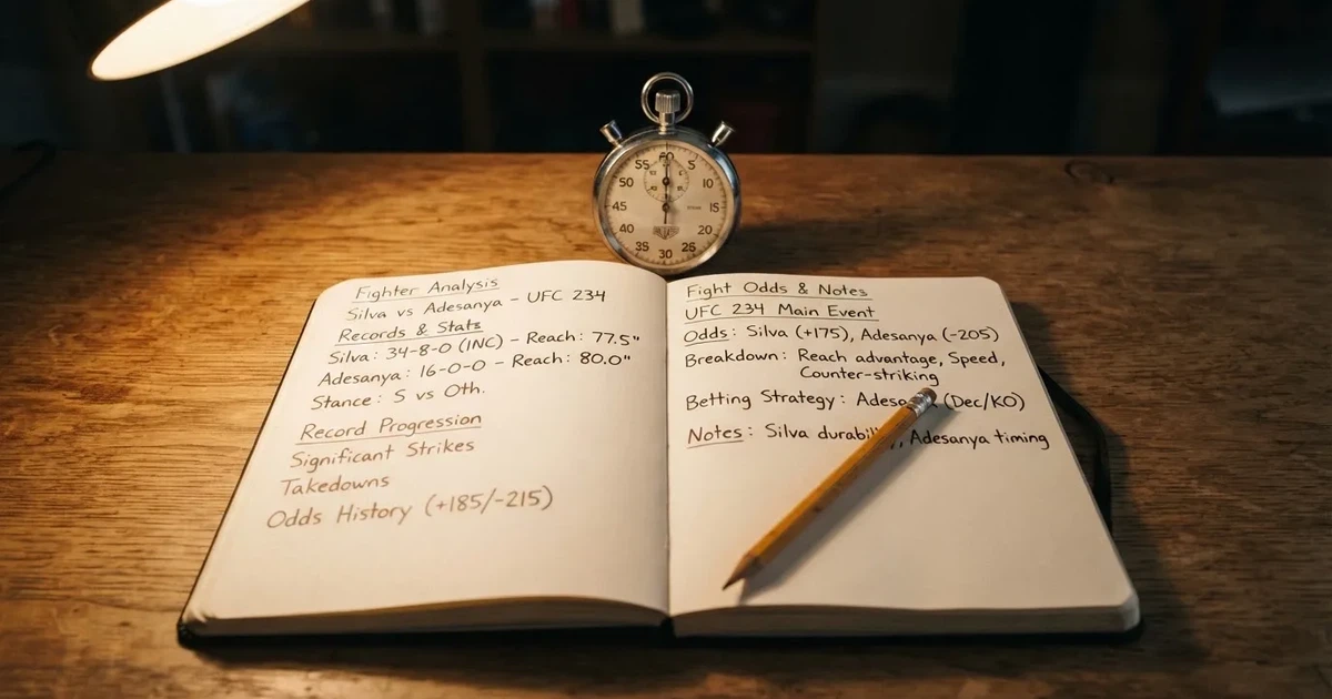 An open notebook with a pencil and a stopwatch on a wooden table