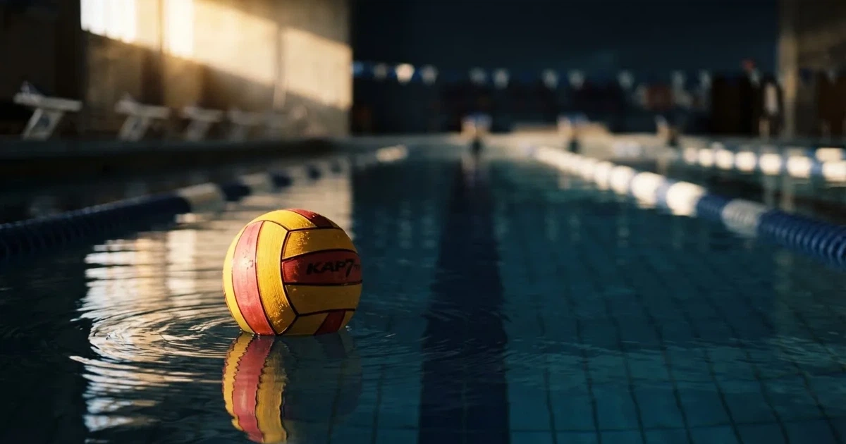 A ball on the centre spot of a grass pitch in morning light